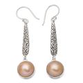 Innocence and Prosperity,'Balinese Sterling Silver Dangle Earrings with Golden Pearls'