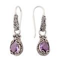 Exquisite Purple,'Amethyst & Silver Dangle Earrings with Intricate Engravings'