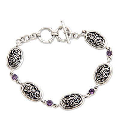 'Balinese Breeze' - Indonesian Amethyst and Sterling Silver Bracelet