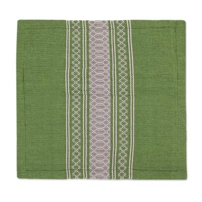 Rain of Lime,'Handwoven Cotton Cushion Cover in Lime from Mexico'