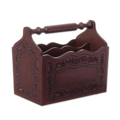 Colonial Reader,'Colonial Leather and Wood Magazine Holder from Peru'