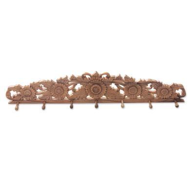 Wood coat rack, 'Sunflower Blossoms'