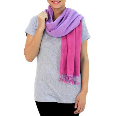 Cotton scarf, 'Lilac Rose Duo'