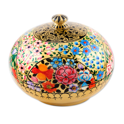 Kashmir Cache,'Round Lidded Floral Decorative Box'