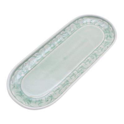 Divine Parade,'Handcrafted Elephant-Themed Celadon Ceramic Tray'