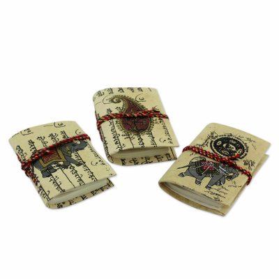 Handmade paper mini journals, 'Jaipur Verses' (set of 3)