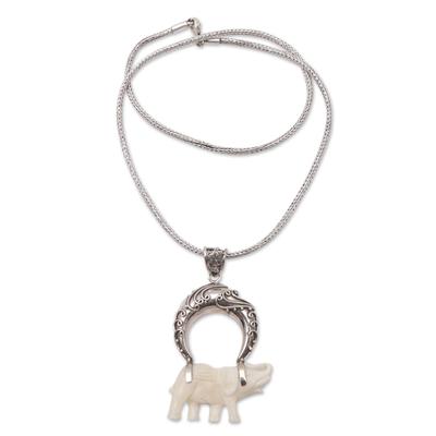 Clever Elephant,'Sterling Silver Elephant Pendant Necklace from Java'