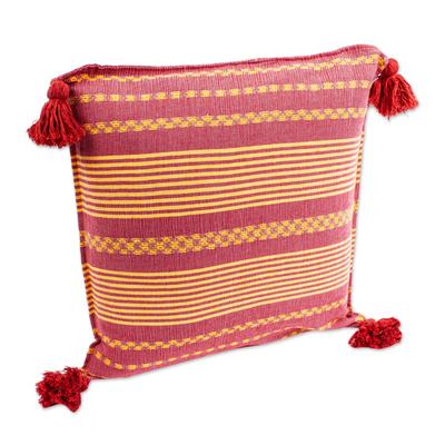 Sunny Strawberry,'Hand Woven Red and Yellow Cushion Cover'