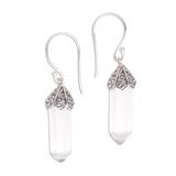 Clear Crystals,'Floral Clear Quartz Dangle Earrings from Bali'