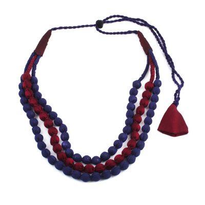 'Indian Multi-strand Fabric Wrapped Beaded Necklace in Purple'
