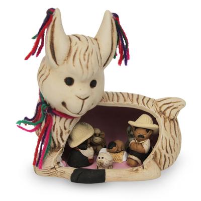 Llama Love,'Handpainted Ceramic Nativity Scene'