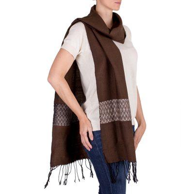 Cotton blend scarf, 'Espresso Mountain'