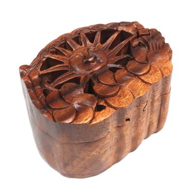 Sunlight Blooms,'Suar Wood Puzzle Box Hand-Carved in Bali'