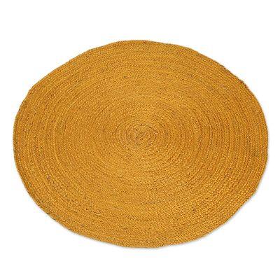 Circular Beauty in Maize,'Round Handwoven Jute Area Rug in Maize (3 Feet Diameter)'