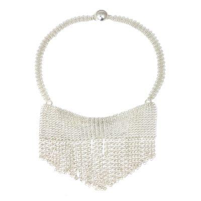 Moonlight Waterfall,'Sterling Silver Cascade Statement Necklace from Thailand'