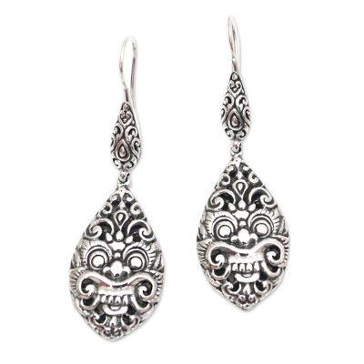 Great Bhoma,'Sterling Silver Bhoma Dangle Earrings from Bali'