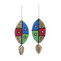 Blissful Colors,'Leaf-Themed Ceramic Dangle Earrings Crafted in India'