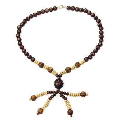 Beaded Dancer,'Beaded Wooden Pendant Necklace from Ghana'