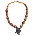 Shadow Elephant,'Glass Beaded Ebony Wood Elephant Pendant Necklace'