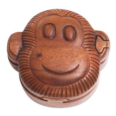 Happy Monkey,'Hand Made Wood Puzzle Box Monkey Face from Indonesia'