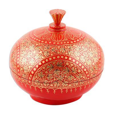 Kashmir Magnificence,'Round Lidded Decorative Papier Mache and Wood Box'