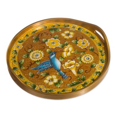 'Reverse-Painted Glass Tray with Hummingbird'