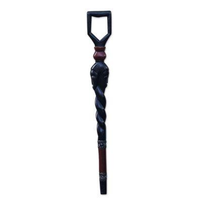 Face Twist,'Hand-Carved Sese Wood Walking Stick from Ghana'