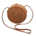 Happy Tradition,'Round Woven Bamboo and Ate Grass Shoulder Bag'