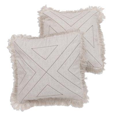 Triangle in Natural,'Triangle Pattern 100% Cotton Cushion Cover Pair'