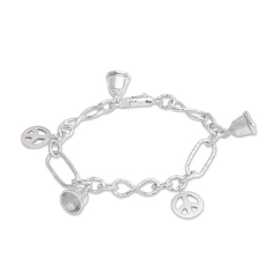 Peaceful Infinity,'Sterling Silver Peace Symbol Charm Bracelet from Bali'