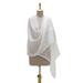 Blossoming Bouquet,'Warm White Embroidered Sheer Cotton and Silk Blend Shawl'