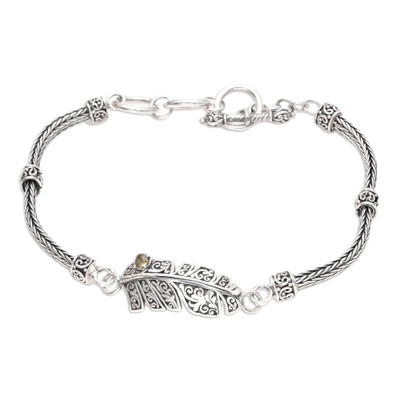Color of Spring,'Peridot and Sterling Silver Bracelet with Leaf Motif'