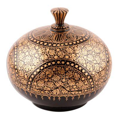 Kashmir Distinction,'Handmade Papier Mache Box with Leaf Motif (5 Inch)'