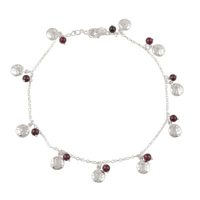 Desert Dancer,'Sterling Silver and Garnet Charm Anklet'