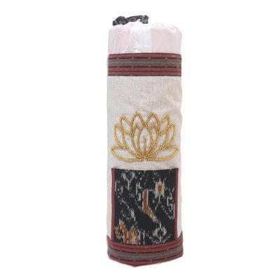 Large Lotus Lagoon in Ivory,'Ikat Cotton Yoga Mat Carrier from Java'