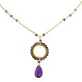Gold plated iolite and amethyst pendant necklace, 'Iris Rain'
