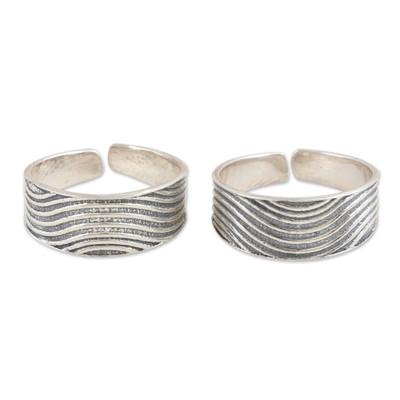 Calm Waves,'Sterling Silver Toe Rings with Wavy Pa...