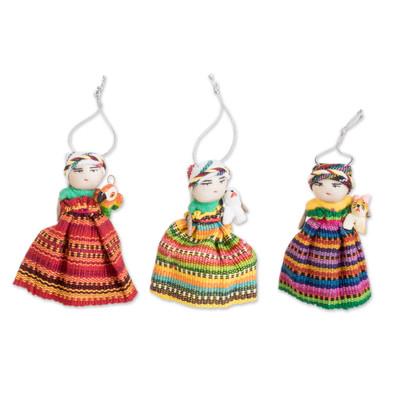 Animal Friendship,'Set of 3 Handcrafted Cotton Worry Doll Ornaments'