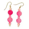 Pink Universe,'Modern Pink Agate Beaded Dangle Earrings with Brass Hooks'