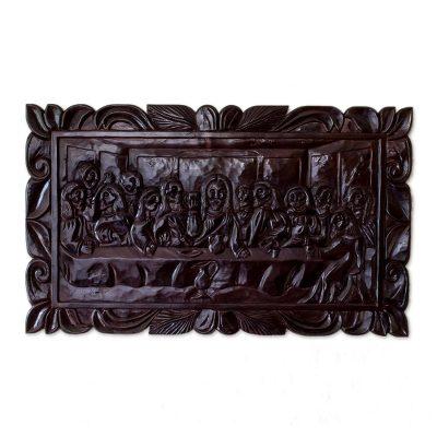 La Ultima Cena,'Artisan Crafted Pinewood Relief Panel of the Last Supper'