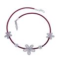 Burgundy Flowers of Rimac,'Artisan Crafted Sterling Silver and Leather Floral Necklace'