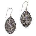 Shield of Daisies,'Rainbow Moonstone and Sterling Silver Floral Dangle Earrings'