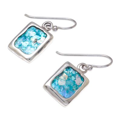 Ancient Skies,'Artisan Crafted Roman Glass Dangle Earrings from Thailand'