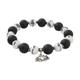 Night Lotus,'Beaded Ceramic and Onyx Stretch Bracelet with Lotus Charm'