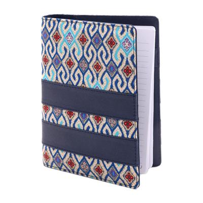 'Blue Faux Leather with Cotton Print Fifty-Page Pl...