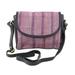 Sunlight Raisin,'Leather Accented Cotton Messenger Bag in Raisin from India'