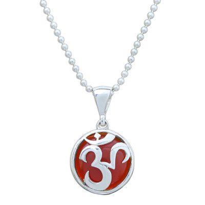 The Spirit in Orange,'Carnelian and Sterling Silver Om Necklace'