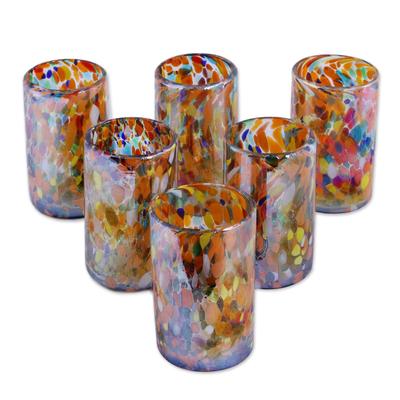 'Carnival' (set of 6) - Multicolor Hand Blown Glasses Tumblers Set of 6 Mexico