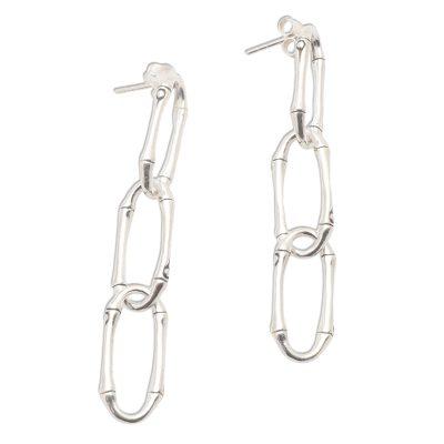 Bamboo Chain,'Bamboo Look Sterling Silver Dangle Earrings'