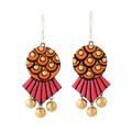 Bollywood Honeycomb,'Painted Ceramic Chandelier Earrings from India'